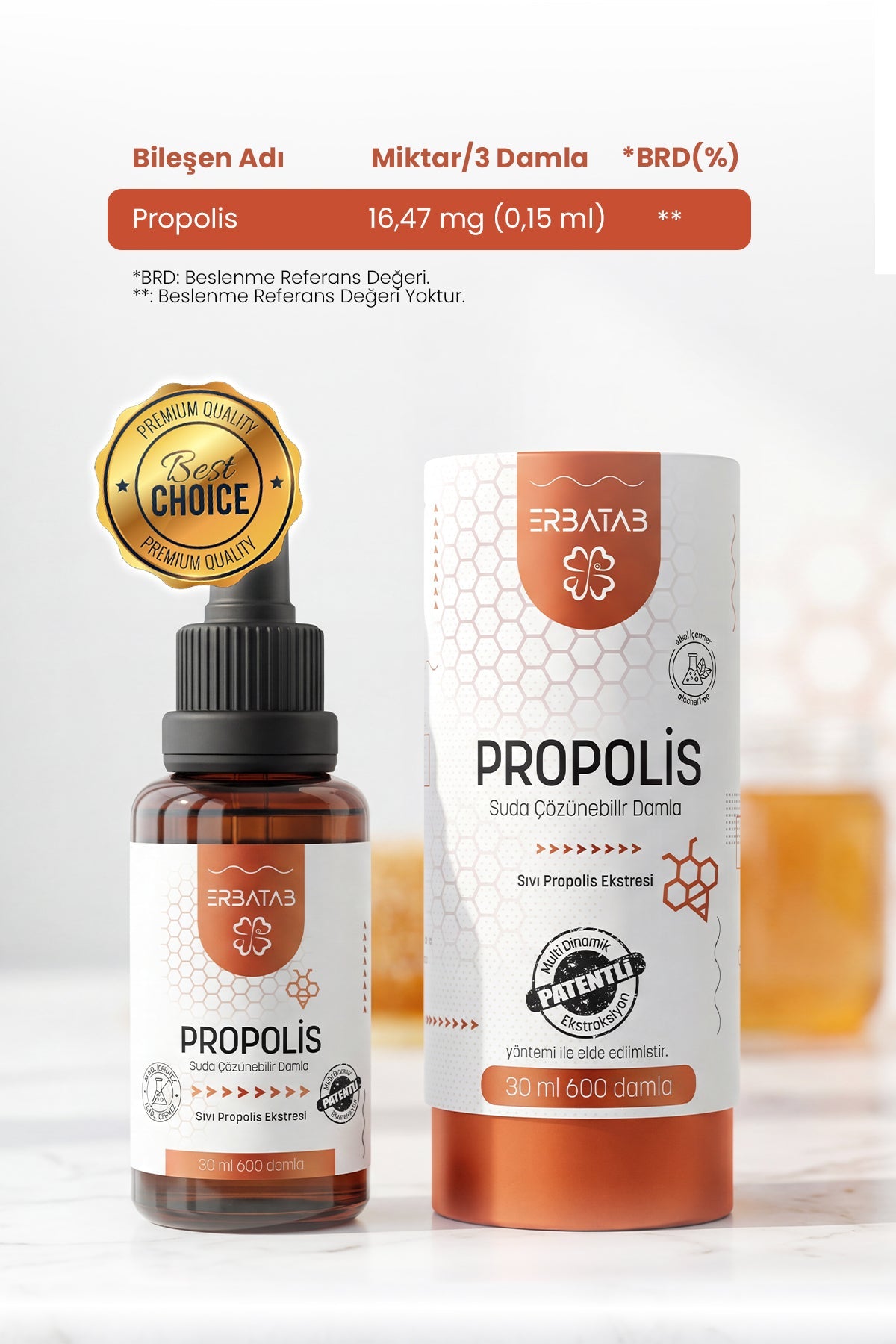Erbatab Propolis Suda Çözünebilir Damla 30 Ml 600 Damla