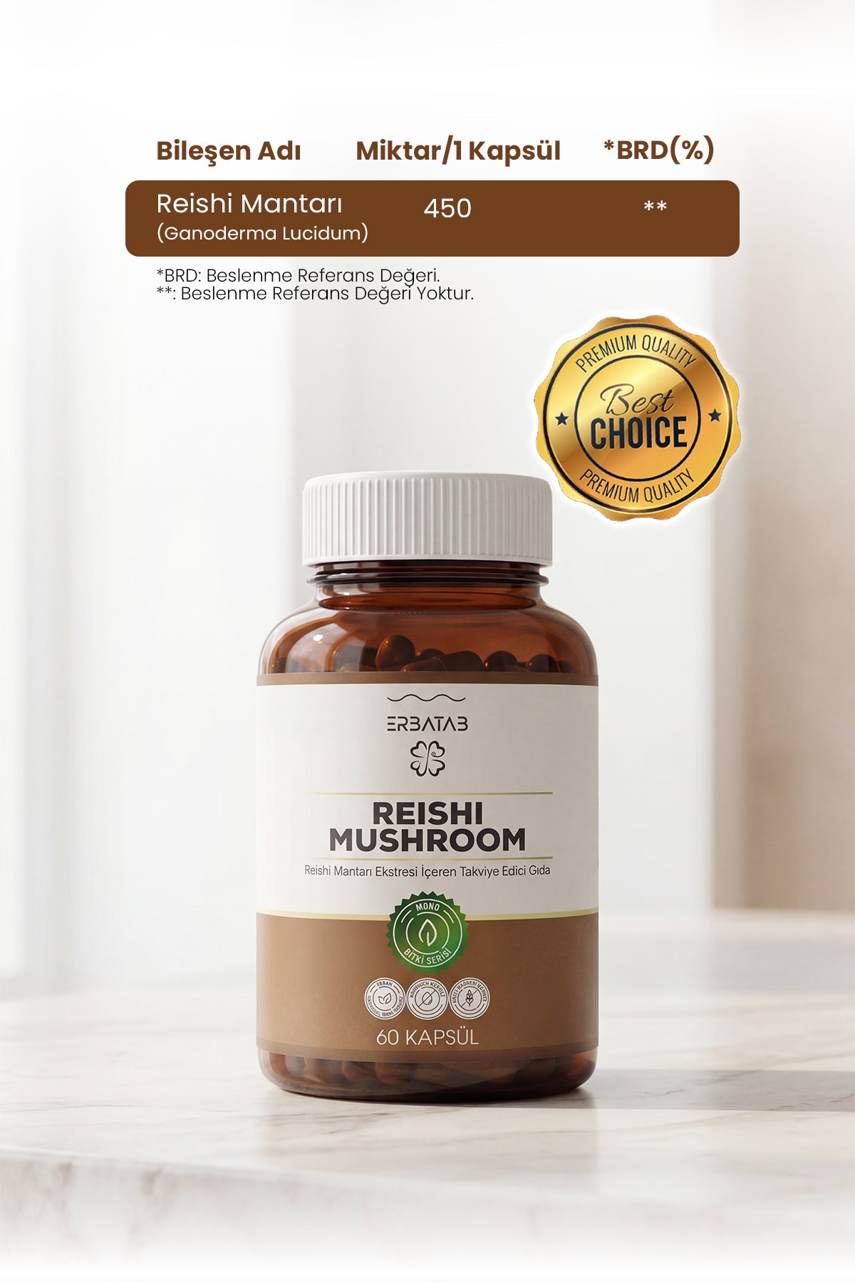 Erbatab Reishi Mantarı Ekstresi 60 Kapsül