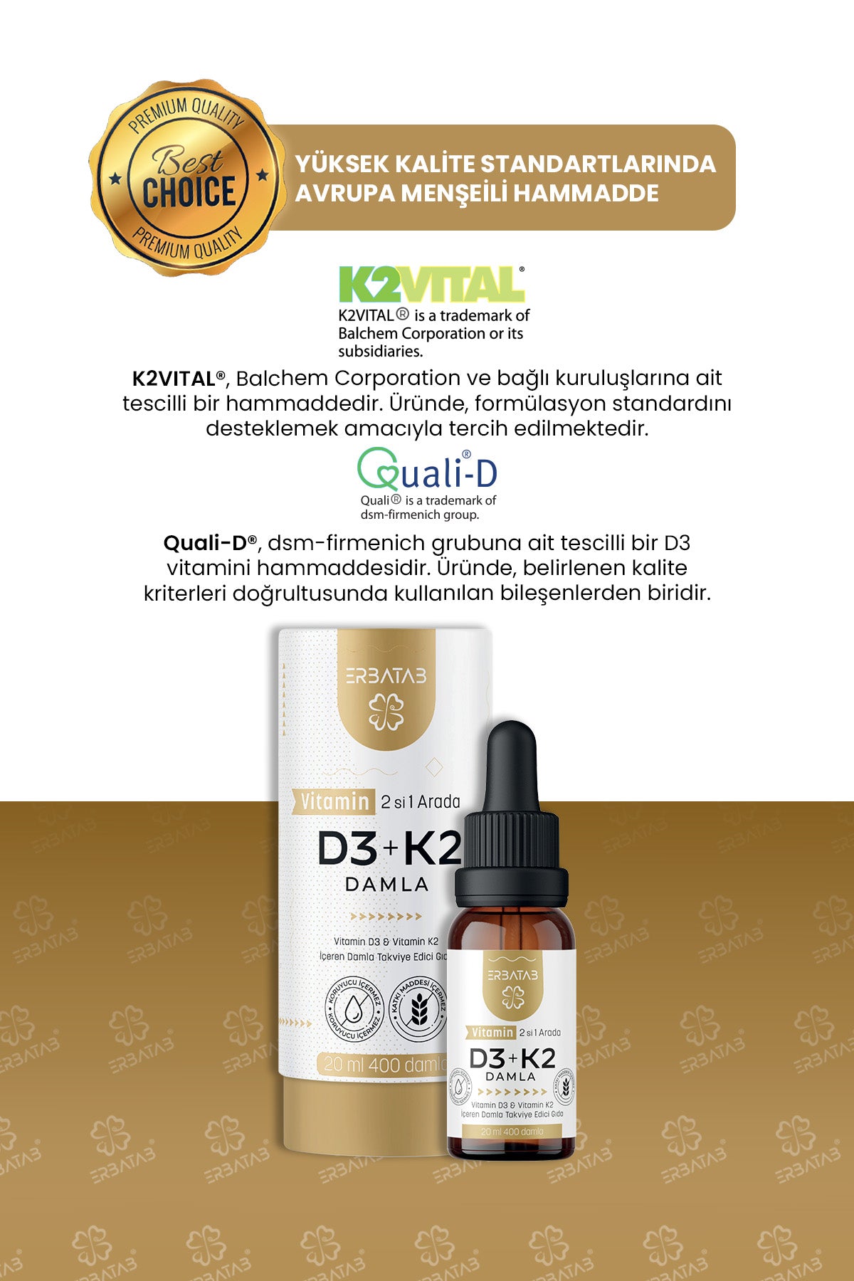 Erbatab Vitamin D3 K2 2'si 1 Arada Damla