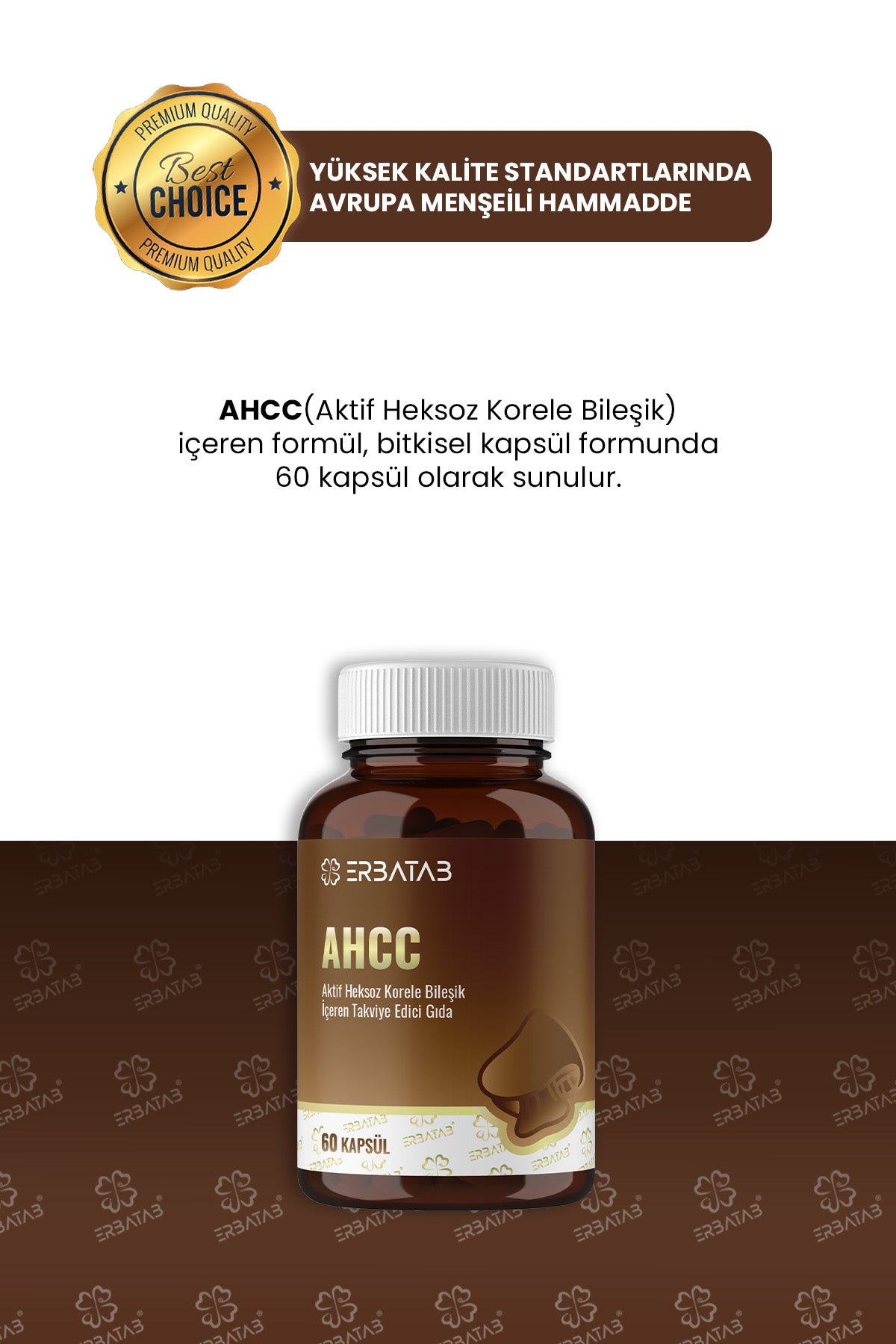 Erbatab AHCC 60 Bitkisel Kapsül Shiitake Mantar Kaynaklı Takviye Edici Gıda