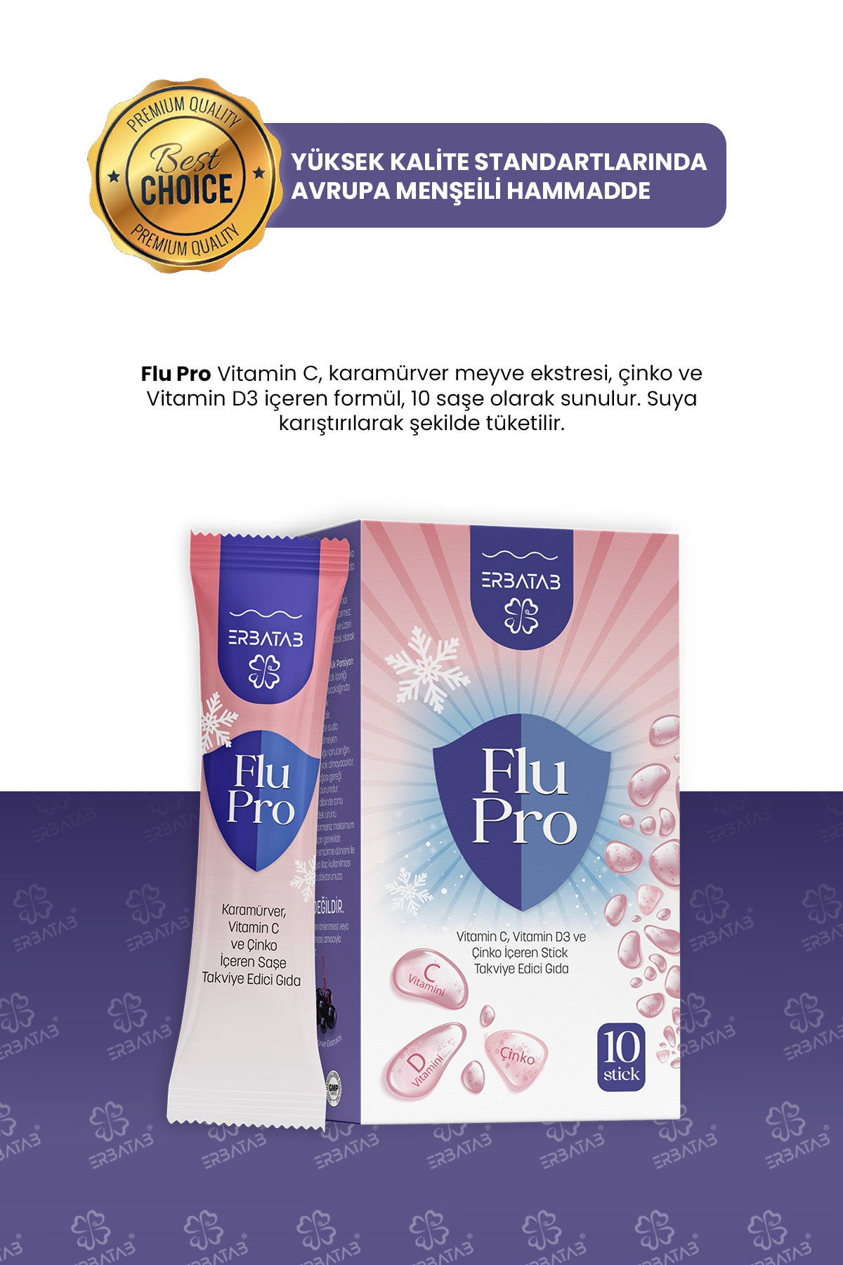 Erbatab Flu-pro Vitamin C Vitamin D3 Çinko Ve Karamürver Ekstresi 10 Stick