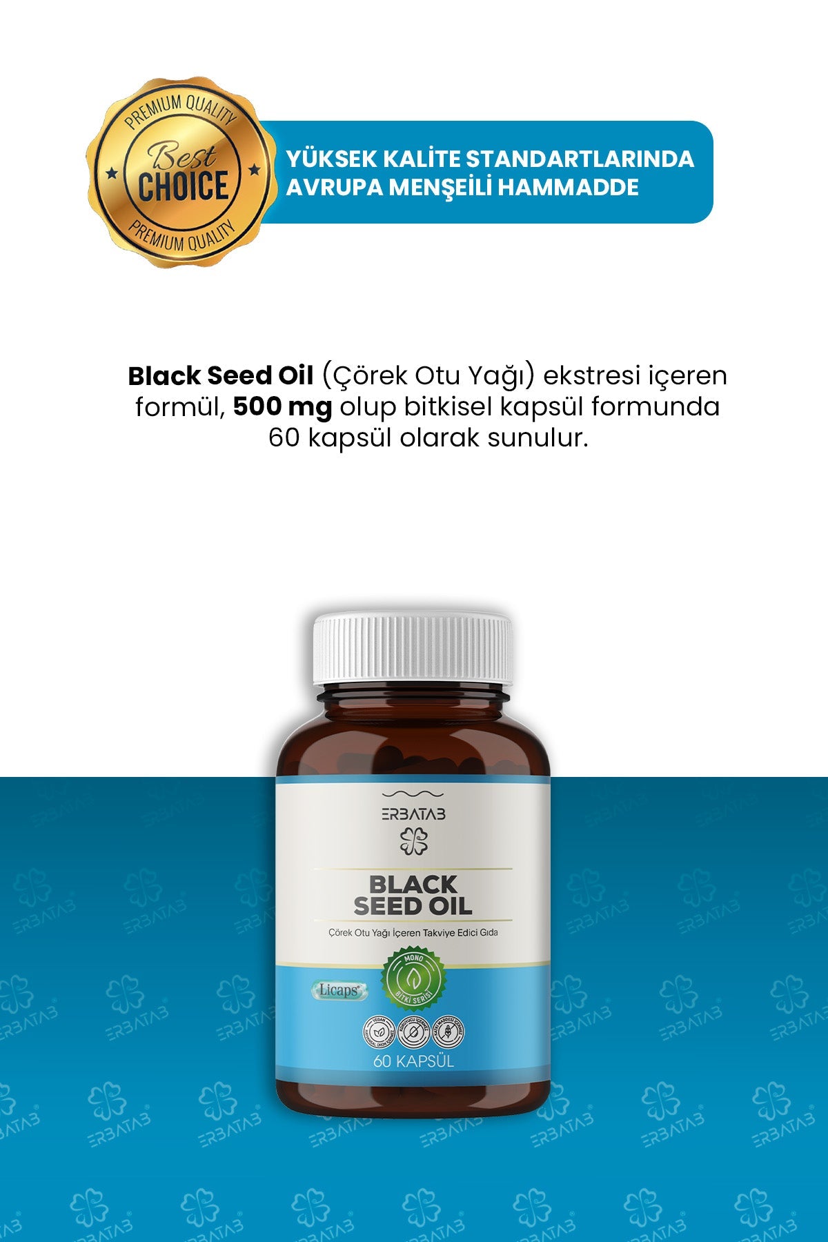 Erbatab Çörek Otu Yağı Black Seed Oil 60 Kapsül Licaps®
