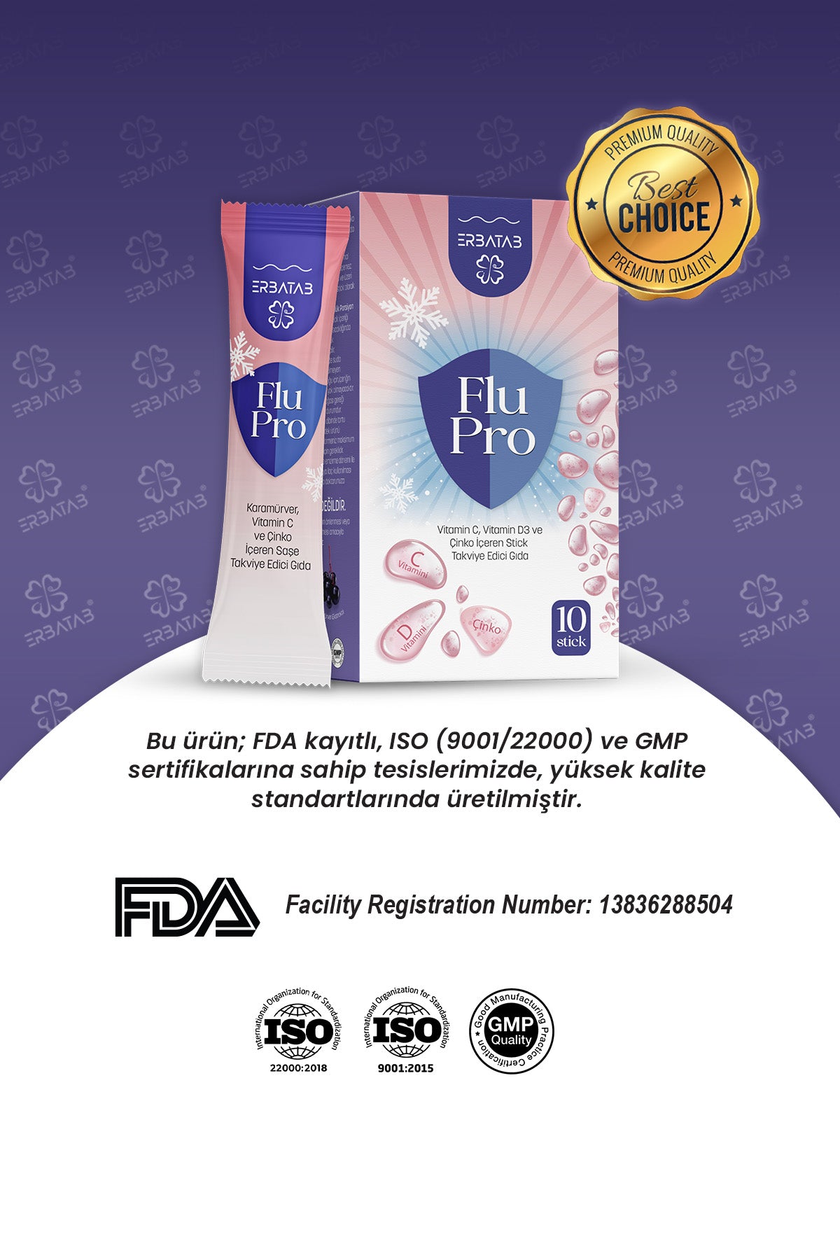 Erbatab Flu-pro Vitamin C Vitamin D3 Çinko Ve Karamürver Ekstresi 10 Stick
