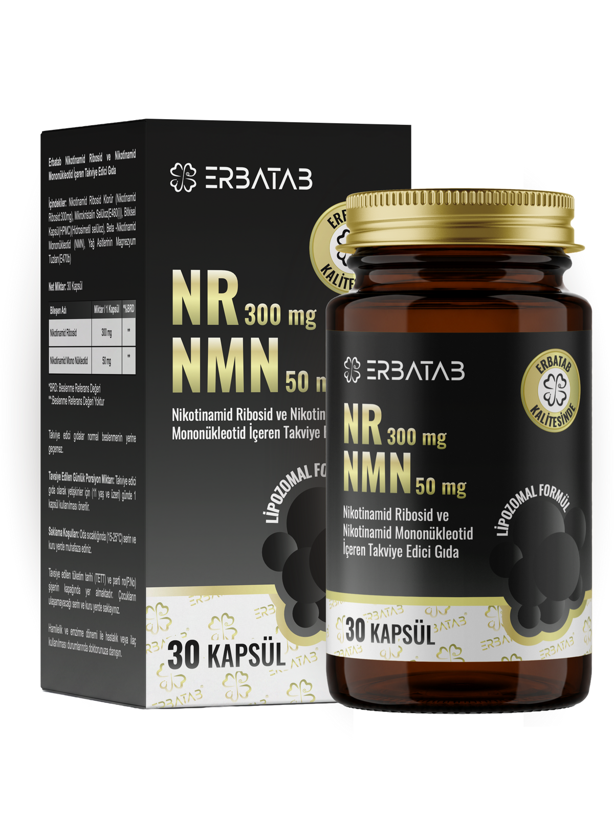 Erbatab NR 300 mg + NMN 50 mg Lipozomal Formül 30 Kapsül Takviye Edici Gıda