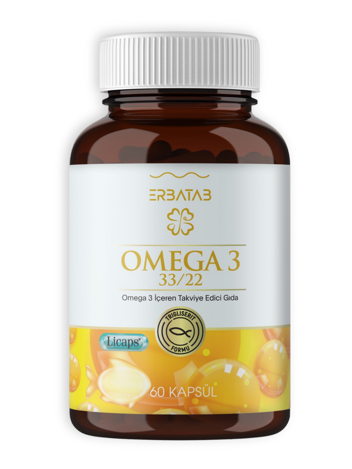 Erbatab Omega 3 - Balık Yağı - Hava Sızdırmaz, Okside Olmayan Licaps omega3 60 Kapsül