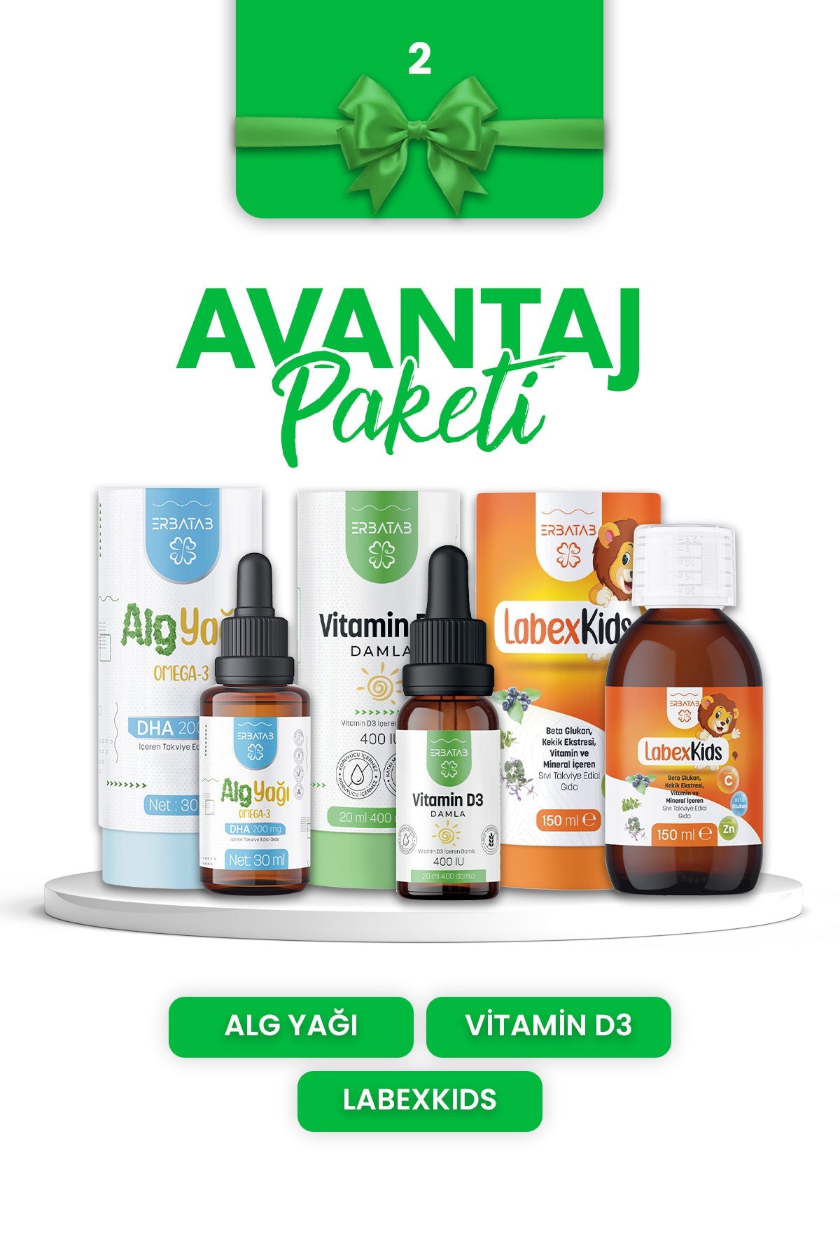 Erbatab Avantaj Paketi 2 (Labex Multivitamin, D3 Kids, Alg Yağı Omega)
